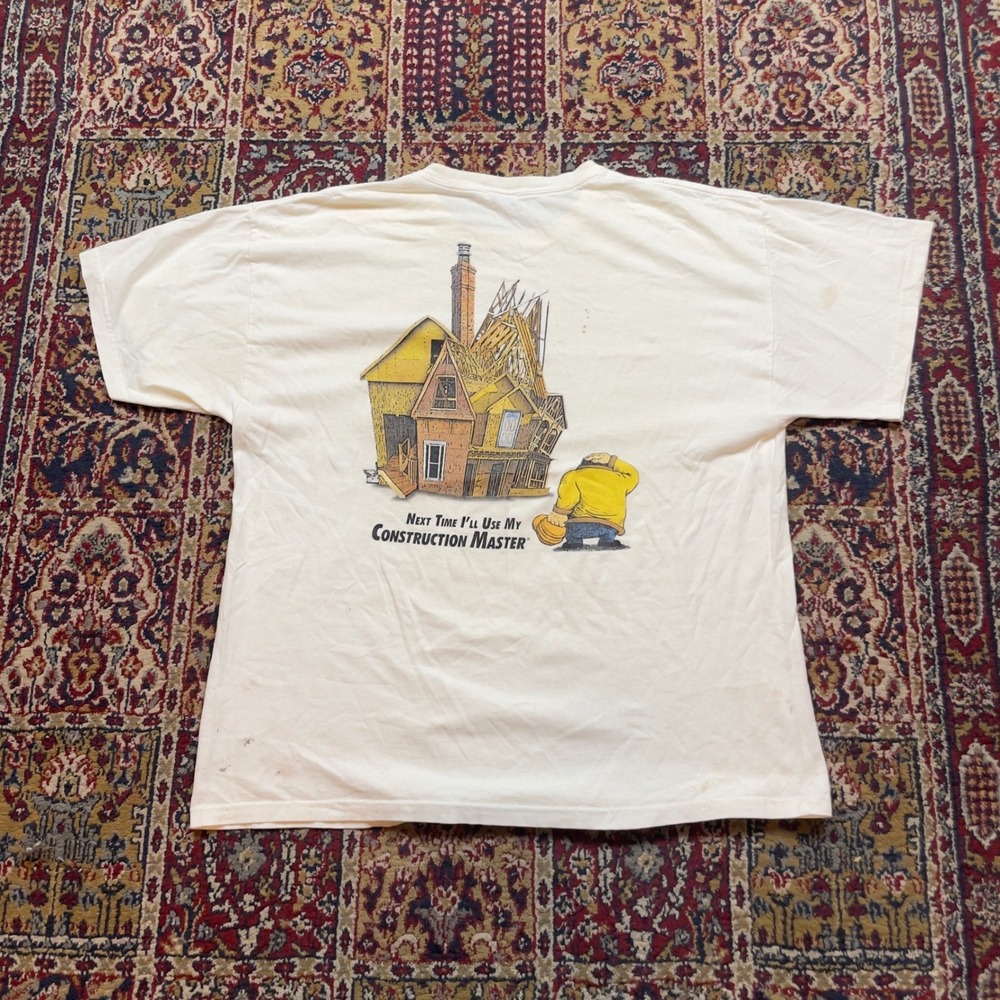 VTG 00s Delta Pro Weight T‎ Shirt Construction Master Graphic Tee Cream Mens XL
